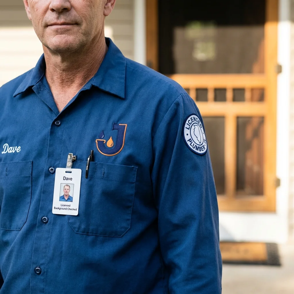 Licensed plumber showing ID badge in Jeffersonville, GA