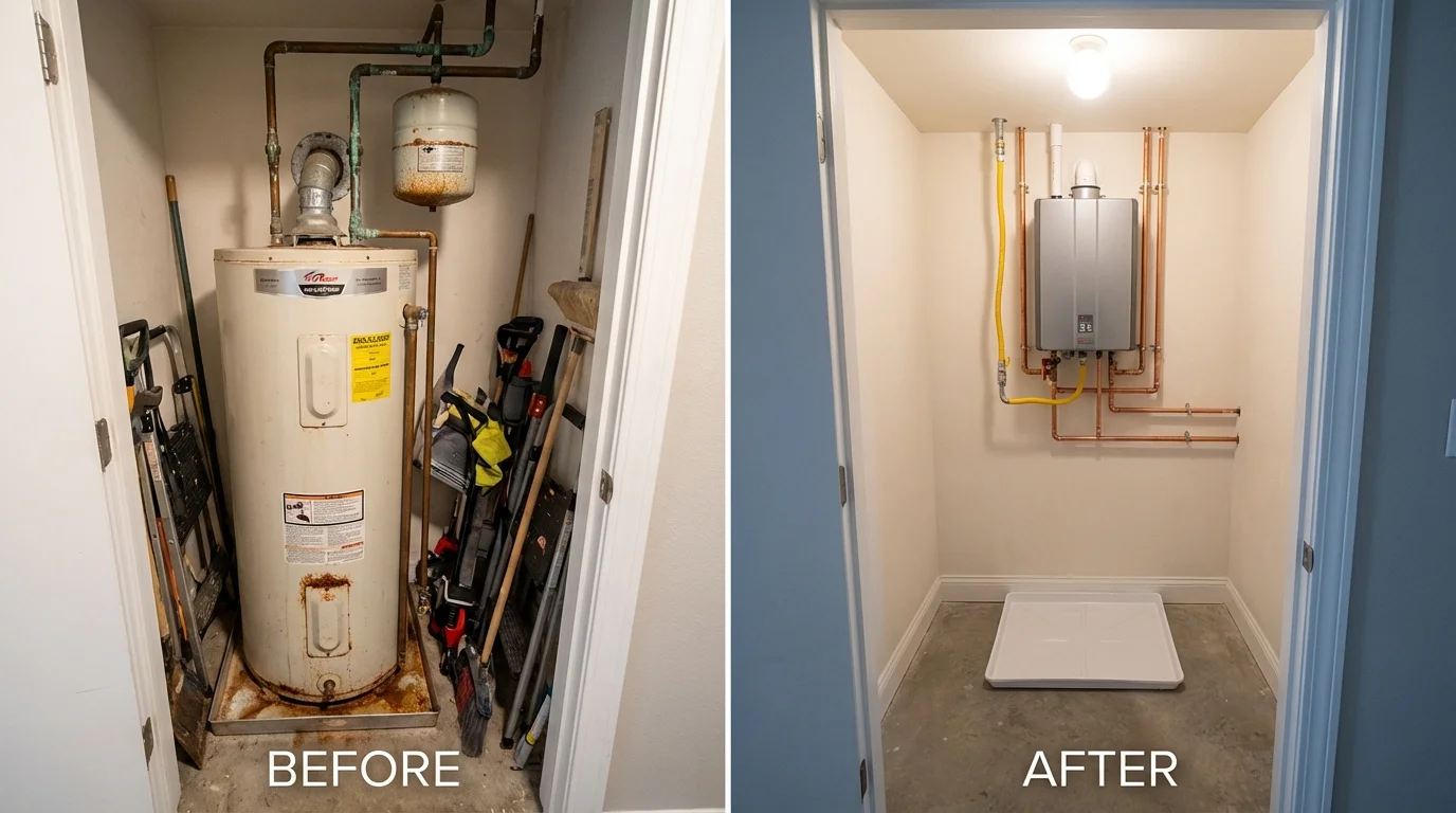 Tank water heater versus wall-mounted tankless unit comparison for Jeffersonville, GA homeowners
