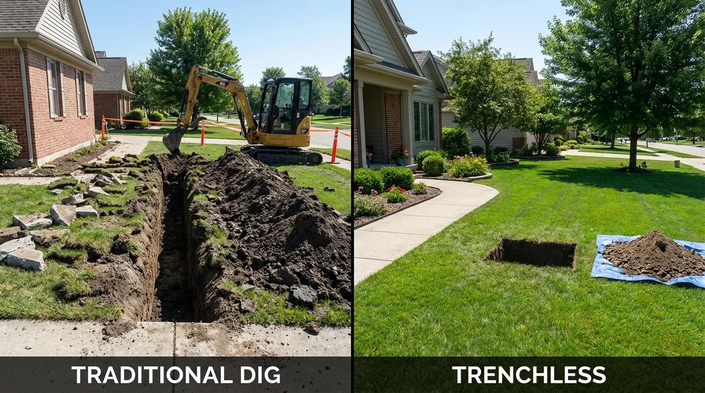Trenchless sewer repair with minimal yard damage versus traditional excavation in Jeffersonville, GA